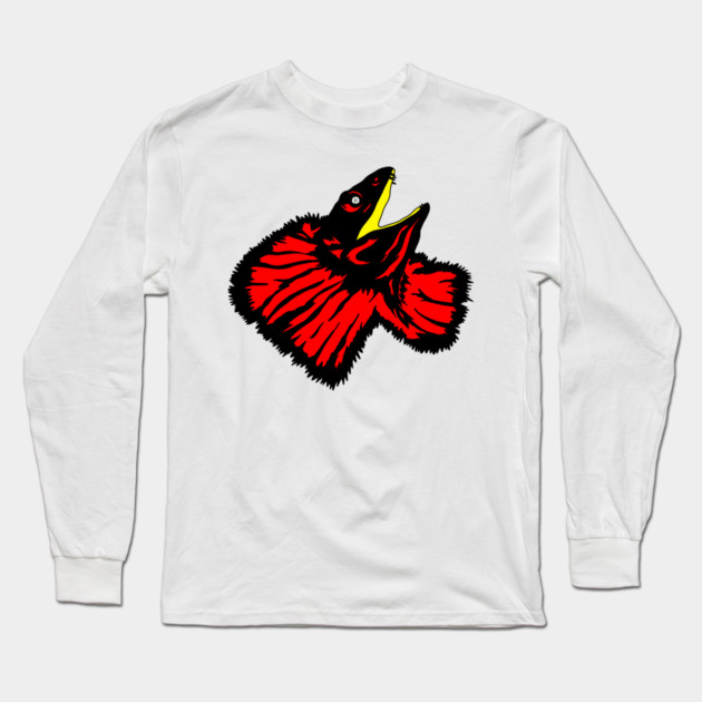 Stylized Neon Red Frilled-neck Lizard Long Sleeve T-Shirt by H. R. Sinclair
