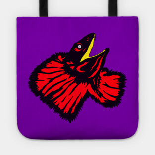 Stylized Neon Red Frilled-neck Lizard Tote