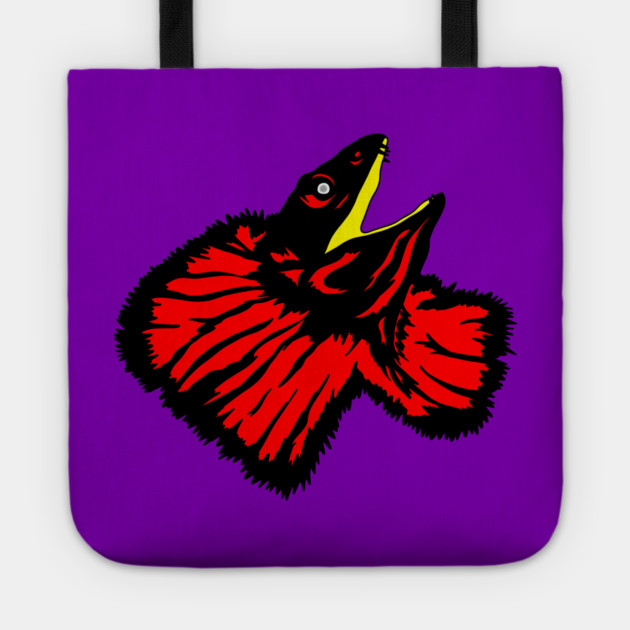 Stylized Neon Red Frilled-neck Lizard Tote by H. R. Sinclair