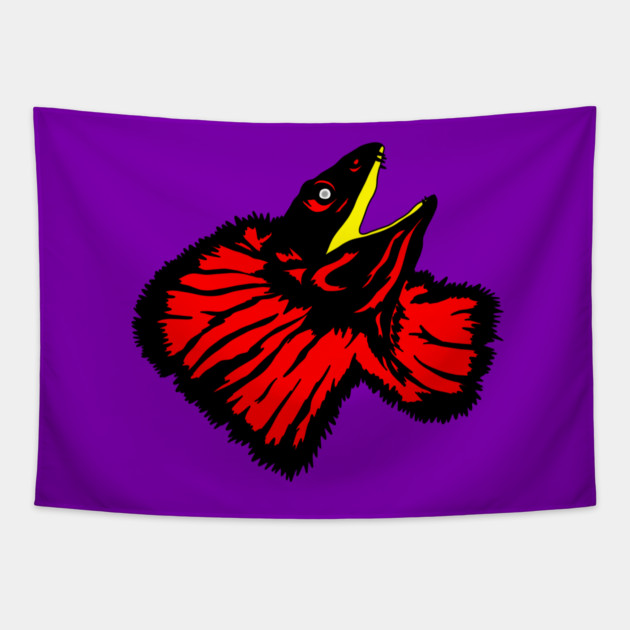 Stylized Neon Red Frilled-neck Lizard Tapestry by H. R. Sinclair