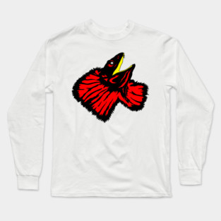 Stylized Neon Red Frilled-neck Lizard Long Sleeve T-Shirt