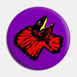 Stylized Neon Red Frilled-neck Lizard Pin