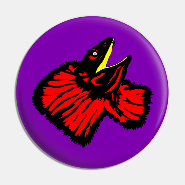 Stylized Neon Red Frilled-neck Lizard Pin by H. R. Sinclair