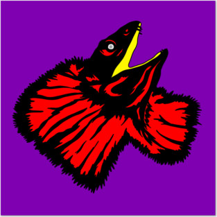 Stylized Neon Red Frilled-neck Lizard Posters and Art