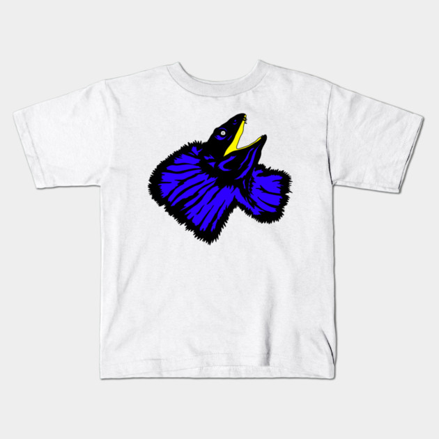 Stylized Neon Blue Frilled-neck Lizard Kids T-Shirt by H. R. Sinclair