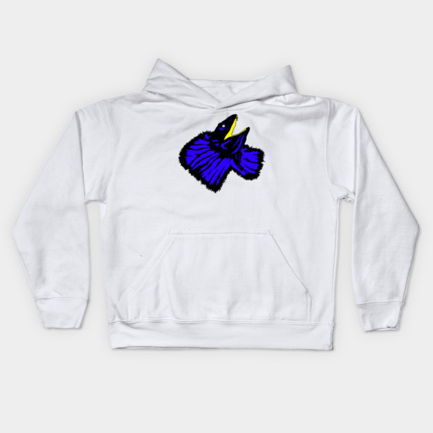 Stylized Neon Blue Frilled-neck Lizard Kids Hoodie by H. R. Sinclair