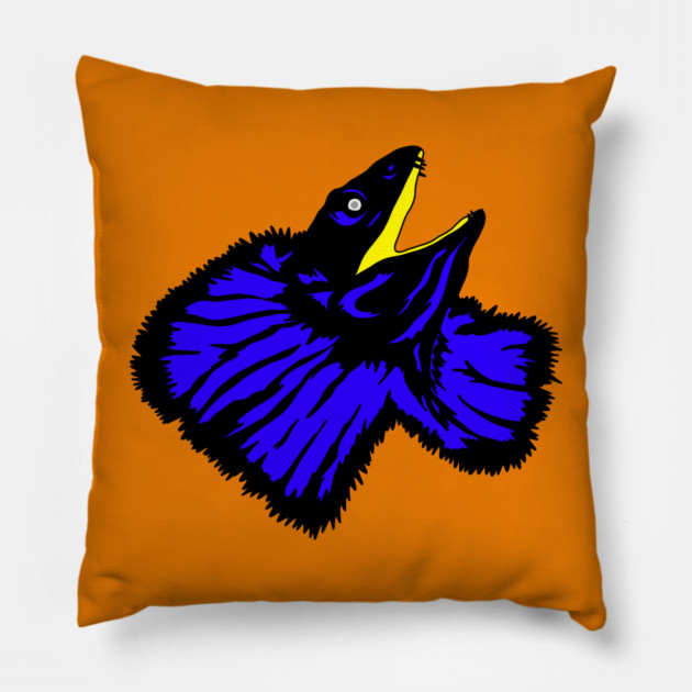 Stylized Neon Blue Frilled-neck Lizard Pillow by H. R. Sinclair