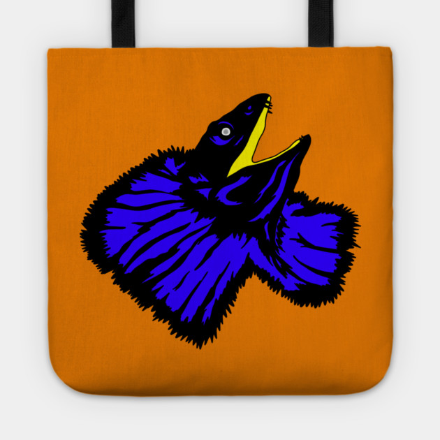 Stylized Neon Blue Frilled-neck Lizard Tote by H. R. Sinclair