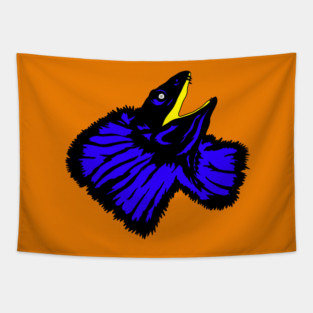 Stylized Neon Blue Frilled-neck Lizard Tapestry