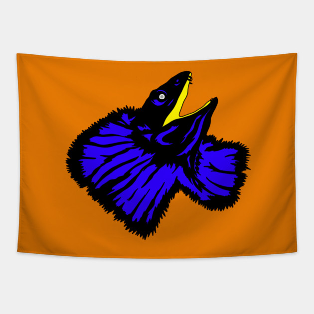 Stylized Neon Blue Frilled-neck Lizard Tapestry by H. R. Sinclair