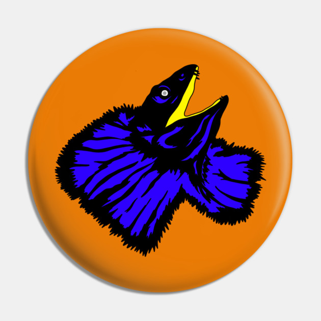 Stylized Neon Blue Frilled-neck Lizard Pin by H. R. Sinclair