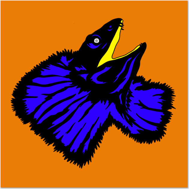 Stylized Neon Blue Frilled-neck Lizard Wall Art by H. R. Sinclair