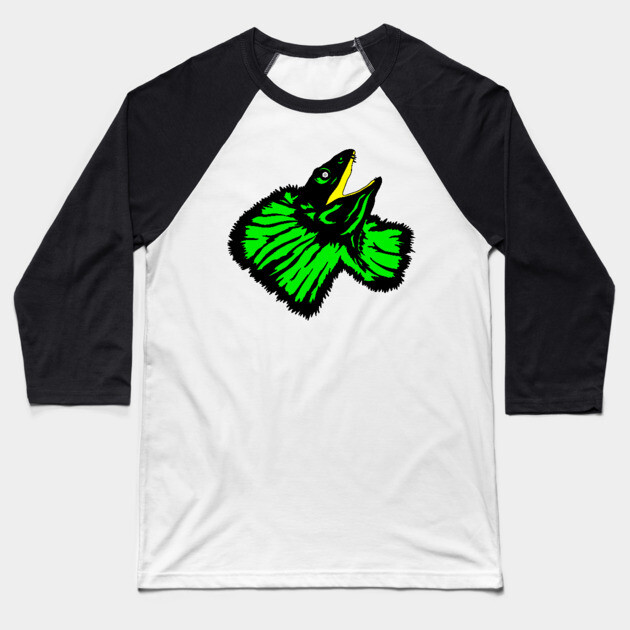 Neon Green Frilled-neck Lizard Baseball T-Shirt by H. R. Sinclair