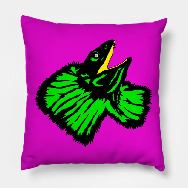 Neon Green Frilled-neck Lizard Pillow by H. R. Sinclair