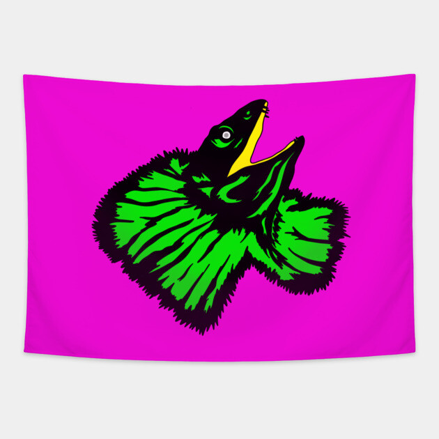 Neon Green Frilled-neck Lizard Tapestry by H. R. Sinclair