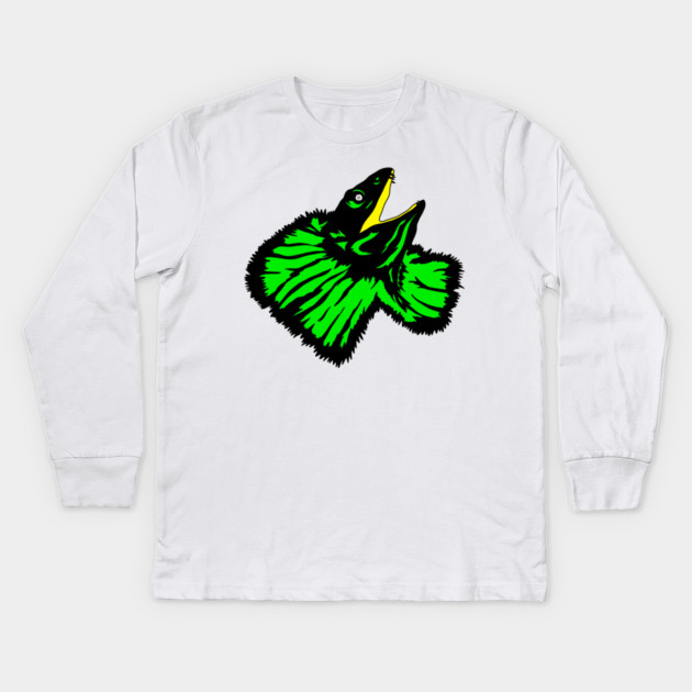 Neon Green Frilled-neck Lizard Kids Long Sleeve T-Shirt by H. R. Sinclair
