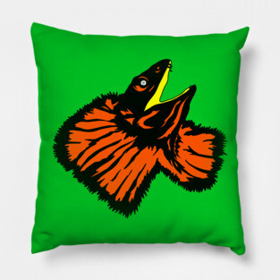 Neon Orange Frilled-neck Lizard Pillow