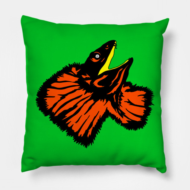 Neon Orange Frilled-neck Lizard Pillow by H. R. Sinclair