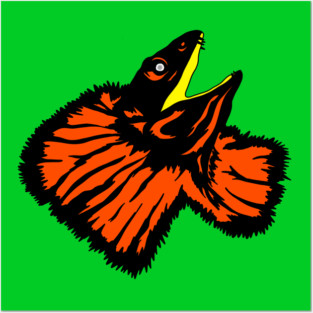 Neon Orange Frilled-neck Lizard Posters and Art