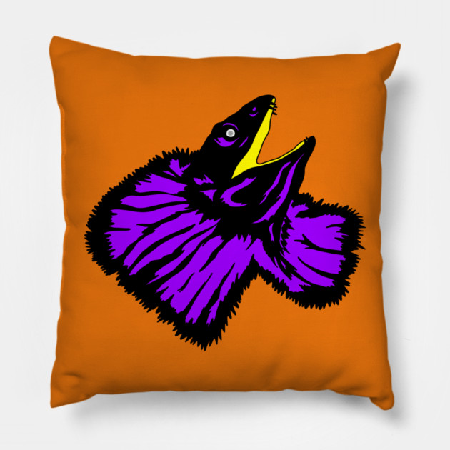 Neon Purple Frilled-neck Lizard Pillow by H. R. Sinclair