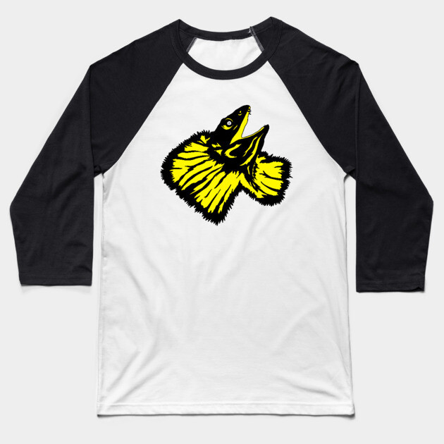 Neon Yellow Frilled-neck Lizard Baseball T-Shirt by H. R. Sinclair