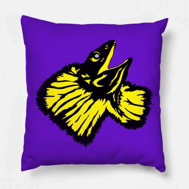Neon Yellow Frilled-neck Lizard Pillow by H. R. Sinclair