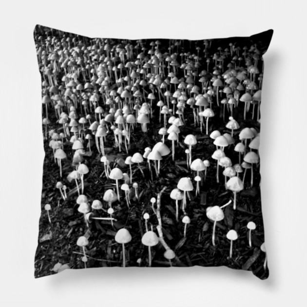 Black and White Mushroom Colony Pillow by H. R. Sinclair