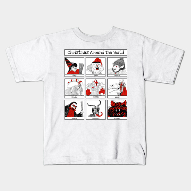 Christmas Characters Around The World Illustrations Kids T-Shirt by H. R. Sinclair