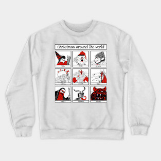 Christmas Characters Around The World Illustrations Crewneck Sweatshirt