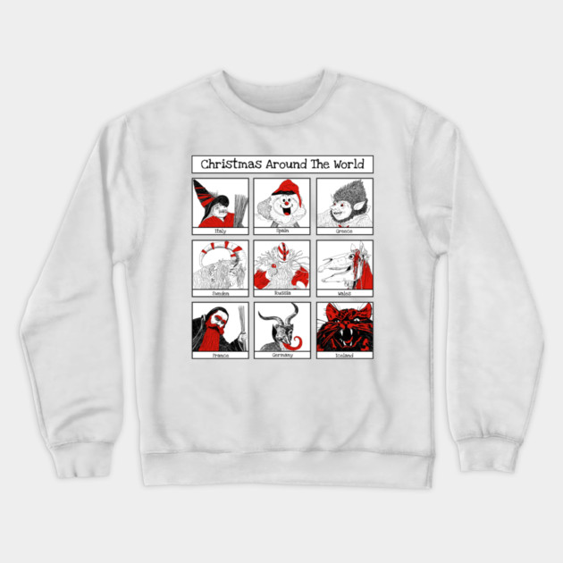 Christmas Characters Around The World Illustrations Crewneck Sweatshirt by H. R. Sinclair