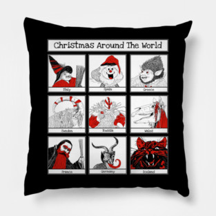 Christmas Characters Around The World Illustrations Pillow