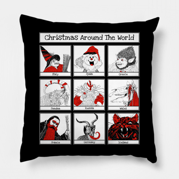 Christmas Characters Around The World Illustrations Pillow by H. R. Sinclair