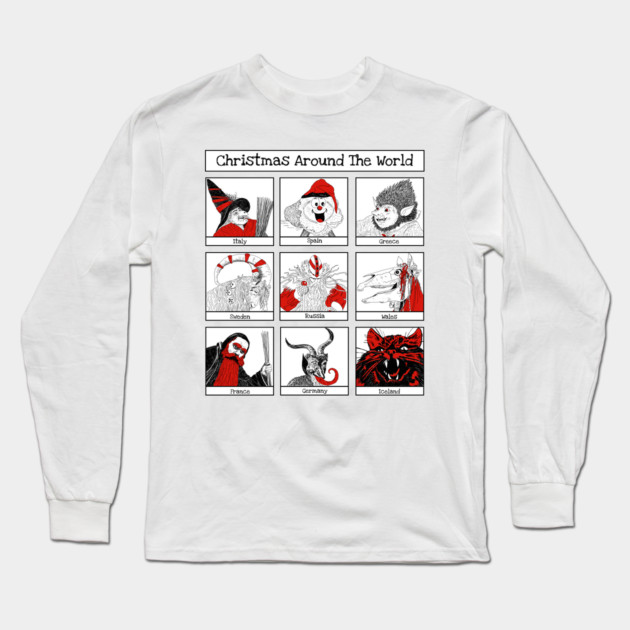 Christmas Characters Around The World Illustrations Long Sleeve T-Shirt by H. R. Sinclair