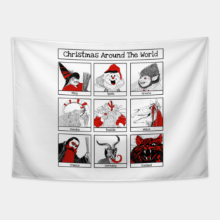 Christmas Characters Around The World Illustrations Tapestry