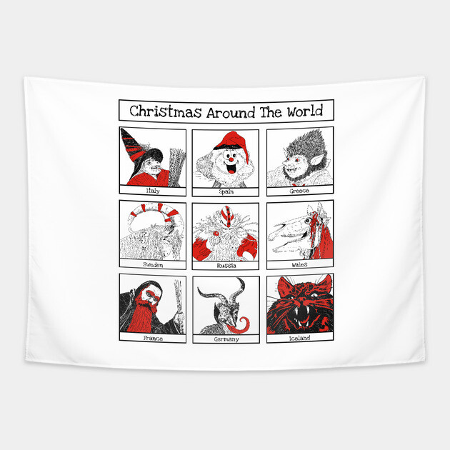 Christmas Characters Around The World Illustrations Tapestry by H. R. Sinclair