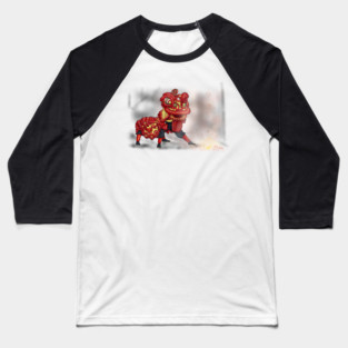 Chinese Lion Dancers Firecracker Illustration Baseball T-Shirt