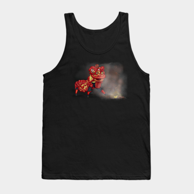 Chinese Lion Dancers Firecracker Illustration Tank Top by H. R. Sinclair