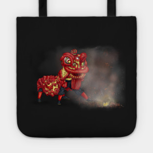 Chinese Lion Dancers Firecracker Illustration Tote