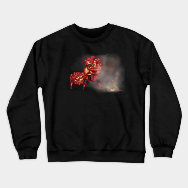 Chinese Lion Dancers Firecracker Illustration Crewneck Sweatshirt by H. R. Sinclair