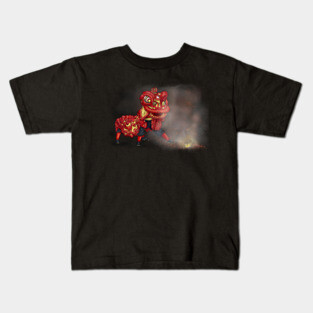 Chinese Lion Dancers Firecracker Illustration Kids T-Shirt