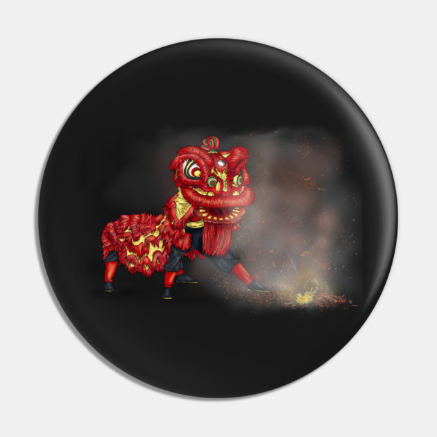 Chinese Lion Dancers Firecracker Illustration Pin by H. R. Sinclair