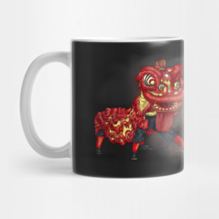 Chinese Lion Dancers Firecracker Illustration Mug