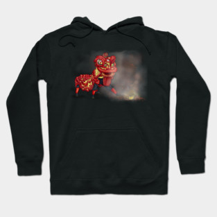 Chinese Lion Dancers Firecracker Illustration Hoodie