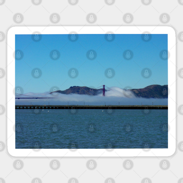Golden Gate Bridge in Fog, San Francisco Sticker by H. R. Sinclair