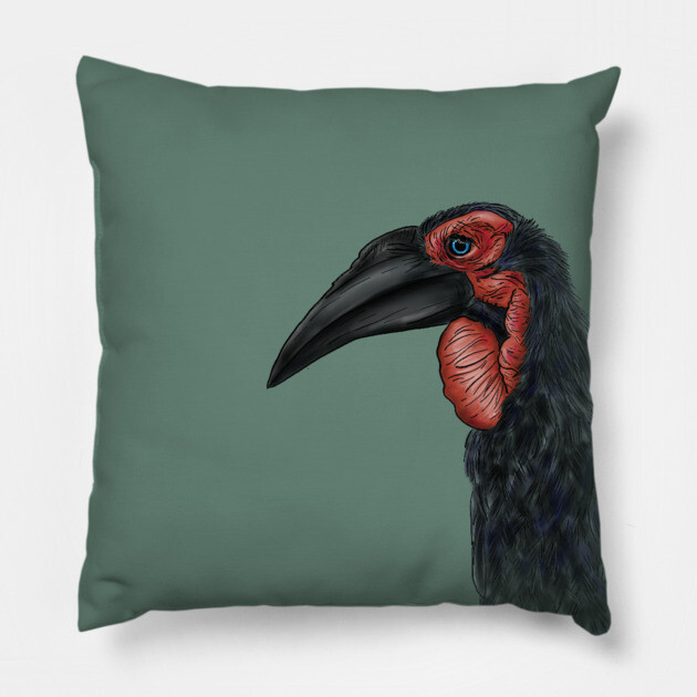 Southern Ground Hornbill Illustration Pillow by H. R. Sinclair
