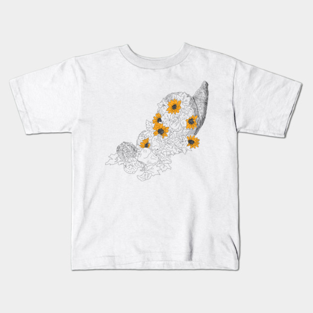 Cornucopia Sunflowers Pumpkins Kids T-Shirt by H. R. Sinclair