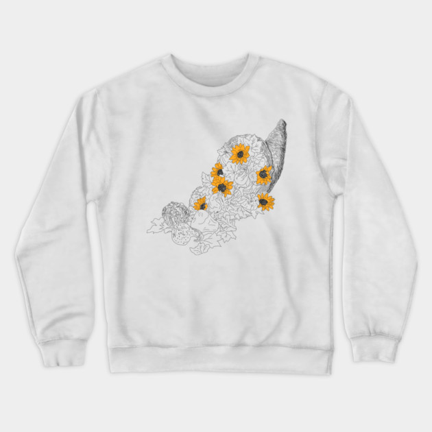 Cornucopia Sunflowers Pumpkins Crewneck Sweatshirt by H. R. Sinclair
