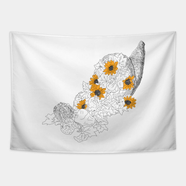 Cornucopia Sunflowers Pumpkins Tapestry by H. R. Sinclair