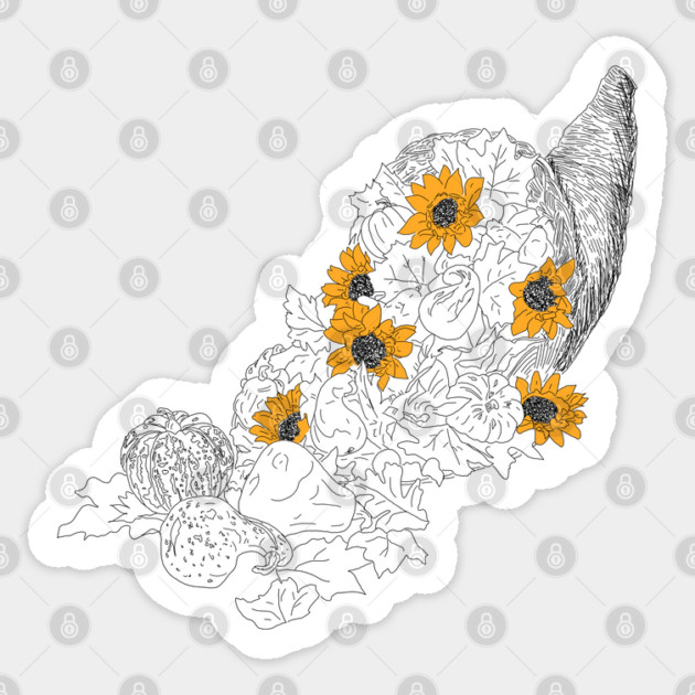 Cornucopia Sunflowers Pumpkins Sticker by H. R. Sinclair