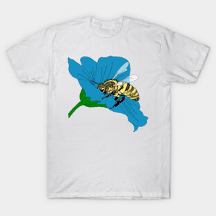 Honeybee Blue Flower Illustration T-Shirt
